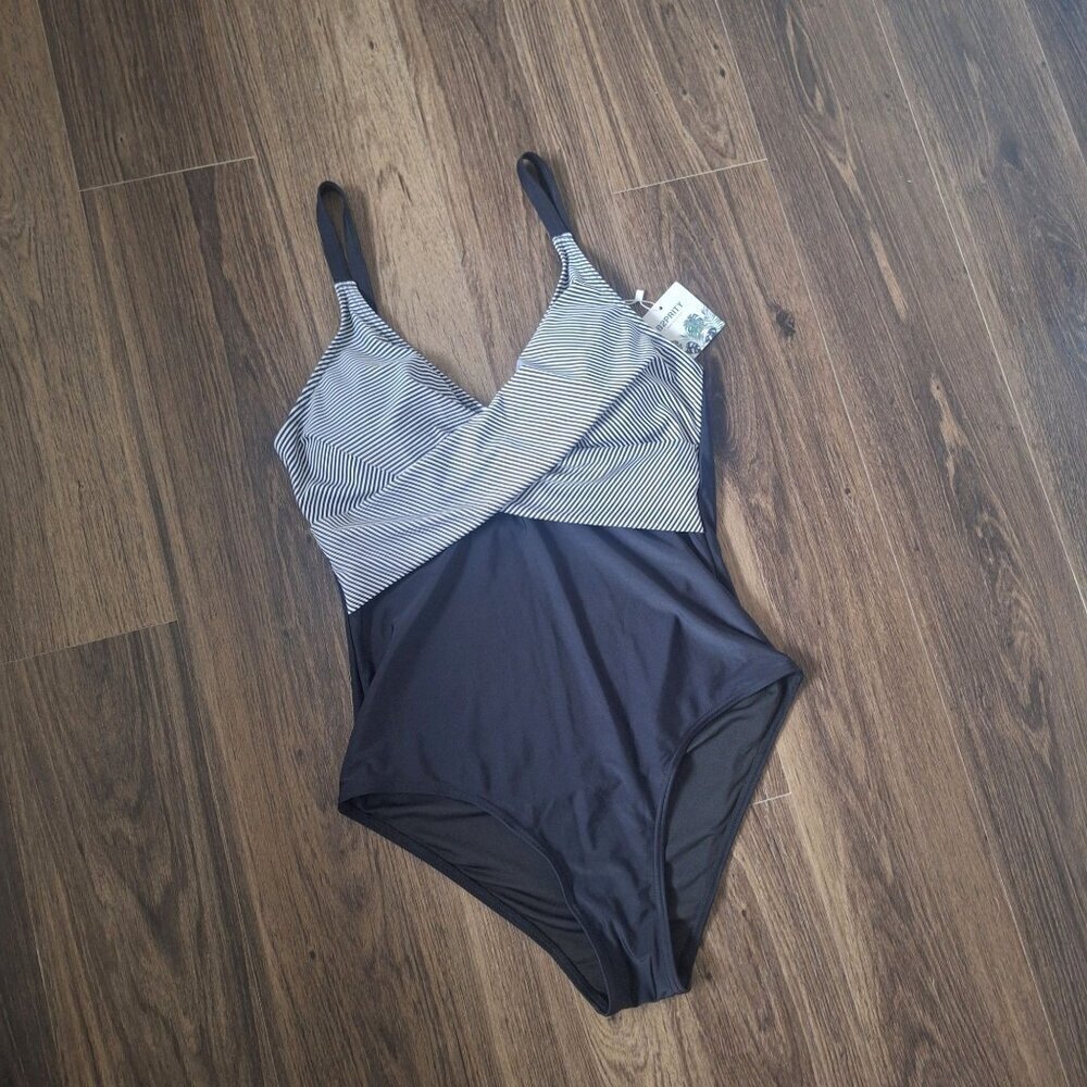 NWT B2Prity One Piece Swimsuit Striped  Removable Padding - Picture 3 of 7